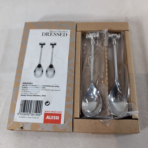 Alessi Marcel Wanders 2 Set Silver Soft Boiled Egg Opener Spoons 2015 MW20S2 - Picture 2 of 10